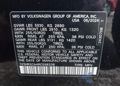2024 Volkswagen Atlas 2.0T Se W/Technology from USA, damaged, VIN 1V2HR2CA4RC598208